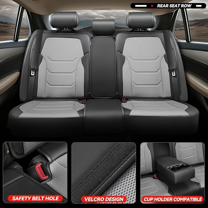 Auto Dynasty Car Seat Covers Full Set, Anti-Slip Automotive Interior Covers with Storage Pocket, Breathable Car Seat Protectors, Airbag Compatible, Universal Fit Most Vehicles, Gray (Sport Series)
