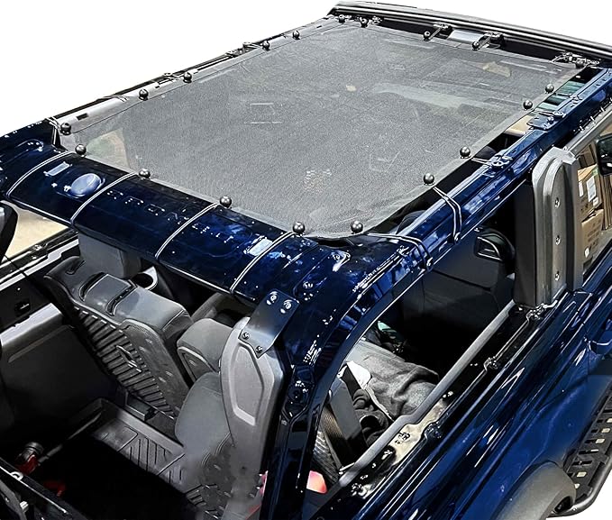 sukemichi 2 Door Sunshade for Ford Bronco,Mesh Sun Shade Bikini Top Cover Bimini Top for Ford Bronco Accessories 2021 2022 2023 2024 2025 2026 2 Door - Blocks UV, Wind, Noise(Black)