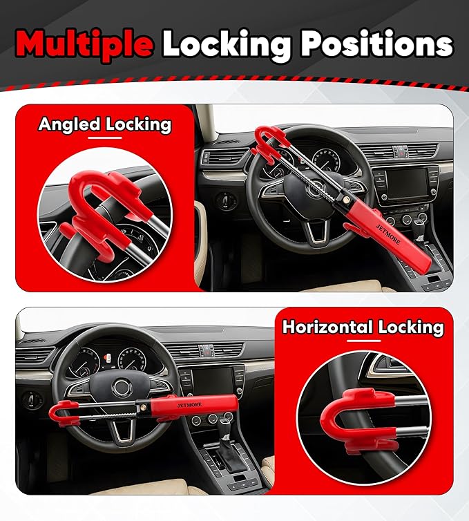 Jetmore Car Steering Wheel Lock Anti-Theft Device, Wheel Locks for Cars, Dual Hooks, Car Lock Steering Wheel, Car Anti-Theft Device, Saw-Resistant Alloy Steel, for Cars, SUVs & Trucks