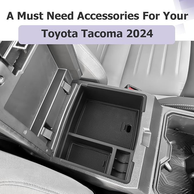 LUWU 2025 2026 Tacoma Center Console Organizer Fit for 2024 2025 2026 Tacoma Accessories Armrest Storage Box Armrest Organizer Insert Tray Armrest Console Organizer (Black)