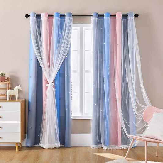 XiDi Blackout Curtains for Girls Bedroom Decor, Ideal for Kids Room with Unicorn Theme Princess Room Decor 84 inch Length Curtain 2 Panels Set Pink/Grey/Blue