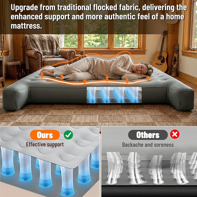 Comfortable Fabric Texture Truck Bed Mattress 5.5-5.8ft for Full-Size Pickup, Truck Bed Air Mattress Customized for Tundra/ F150/ Silverado/ Ram1500, with Bult-in-Air Pump,Camping & Road Trip