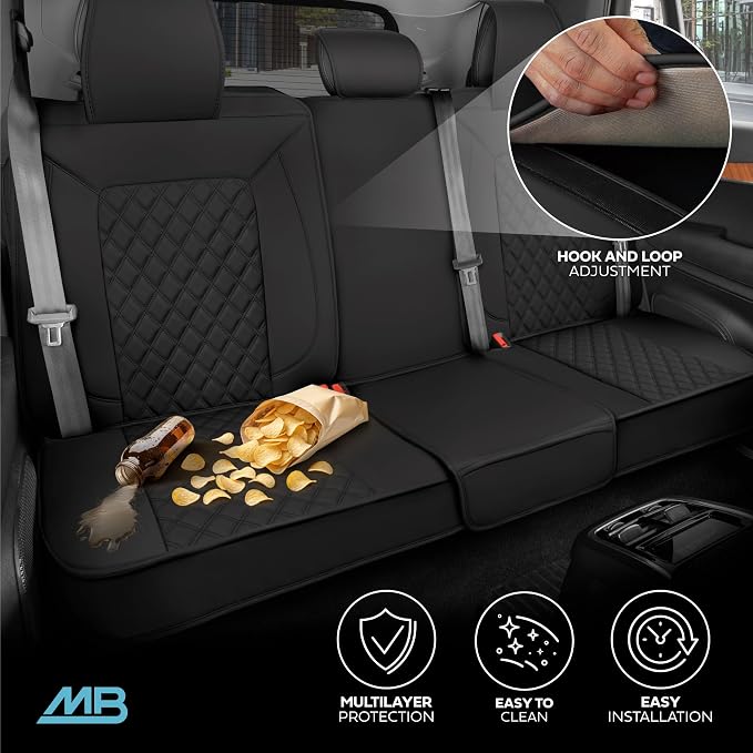 MotorBox Haven Series Napa Leather Seat Covers for Cars, Lux Edition Diamond Stitched Full Set Seat Covers, Premium PU Leatherette Black Car Seat Covers for Cars Trucks SUVs