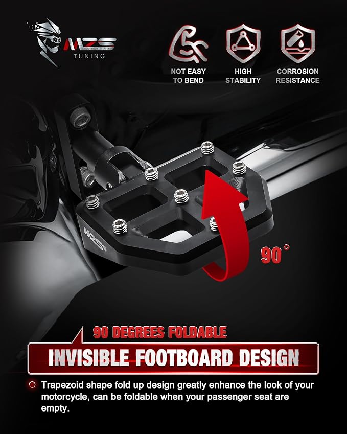 MZS Motorcycle Passenger Floorboards, Touring Rear Footboards MX Foot Pegs Floor Boards Mount Bracket Kit CNC Black Compatible with 93-25 Road Glide Electra Street Glide Road King Tri Ultra CVO FLD