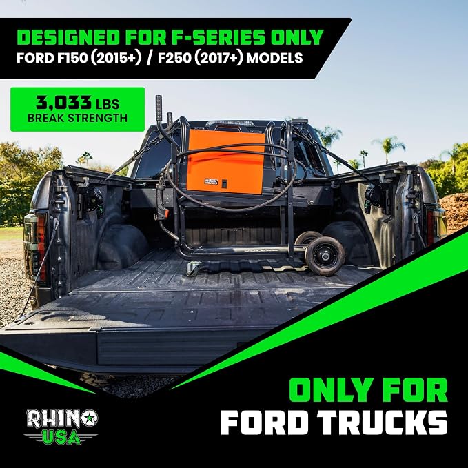 Ford Only – Rhino USA Integrated Cargo Magic Bed-Mounted Retractable Ratchet Straps (2PK) for Ford F150 (2015+) & F250 (2017+) – BoxLink Compatible, 360° Swivel, Heavy-Duty Tie Downs