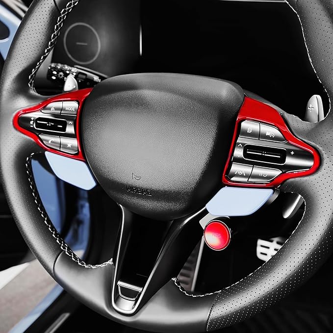 Steering Wheel Trim Control Button Cover Compatible with Hyundai Veloster JS N line 2019-2022 Hyundai Kona N Hyundai Elantra CN7 N Hyundai i30 2017-2022 Accessories (Red Style)