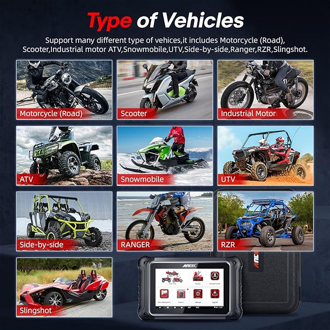 ANCEL MT700 Motorcycle OBD2 Scanner Full Systems, ABS Transmission Diagnostic Tool with 35+ Reset Functions for Aprilia/Benelli/MMW/BRP/Ducati/Harley/Honda/Indian/Suzuki,Android, 7” Touch Screen, 16GB