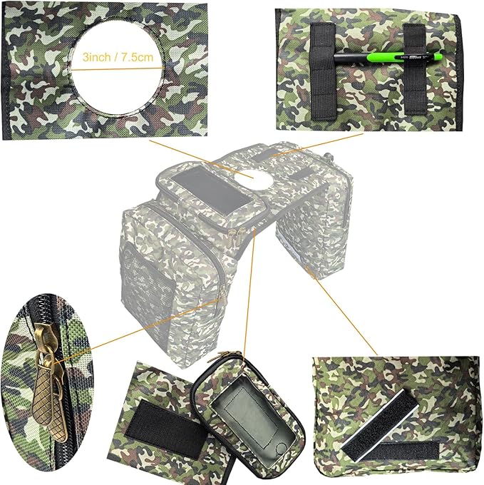 ATV Tank Bag Saddle Bag Waterproof Motorcycle Bag Compatible with Snowmobile Sportsman Scrambler FourTrax Grizzly UTV Hanging Storage Bag Camo Green