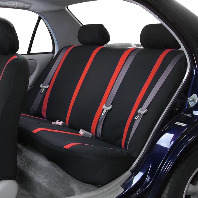 FH Group Unique Flat Cloth Car Seat Covers w. Steering Wheel Cover and seat Belt Pads- Universal Car, Truck, SUV, or Van Beige/Black