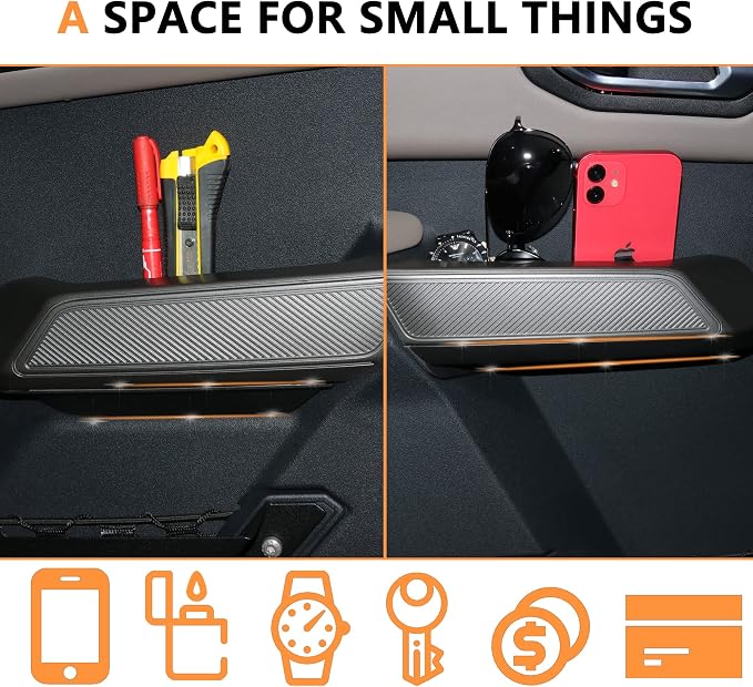 Center Console Shifter Organizer Tray + Front Rear Door Handle Storage Box for 2021 2022 2023 2024 2025 New Ford Bronco 4 Door Interior Accessories 5 Pack Black