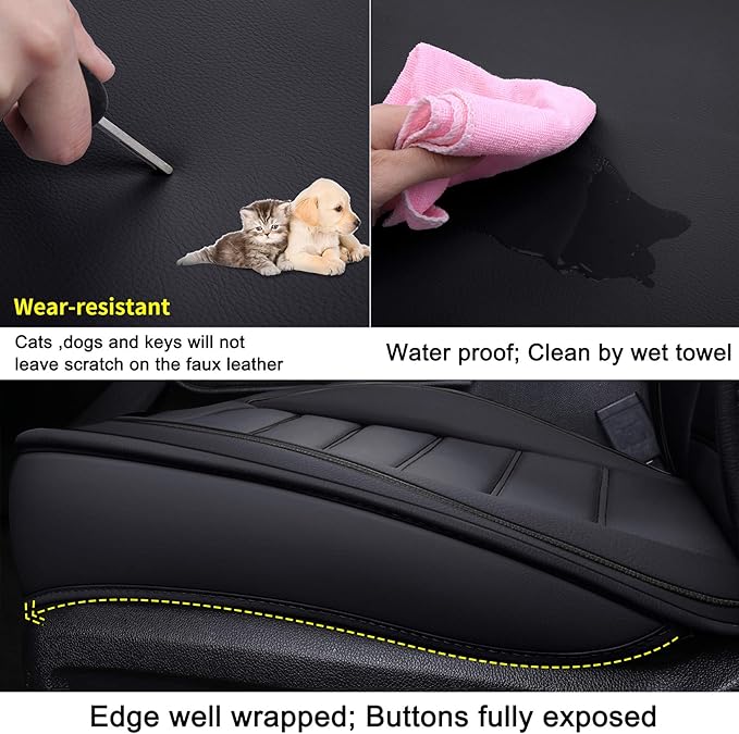 LUCKYMAN CLUB 2 Front Silverado Seat Covers Fit for 2007-2023 2024 2025 Chevy Silverado Sierra 1500 2500 3500 with Water Proof Faux Leather (Black 2 PCS)