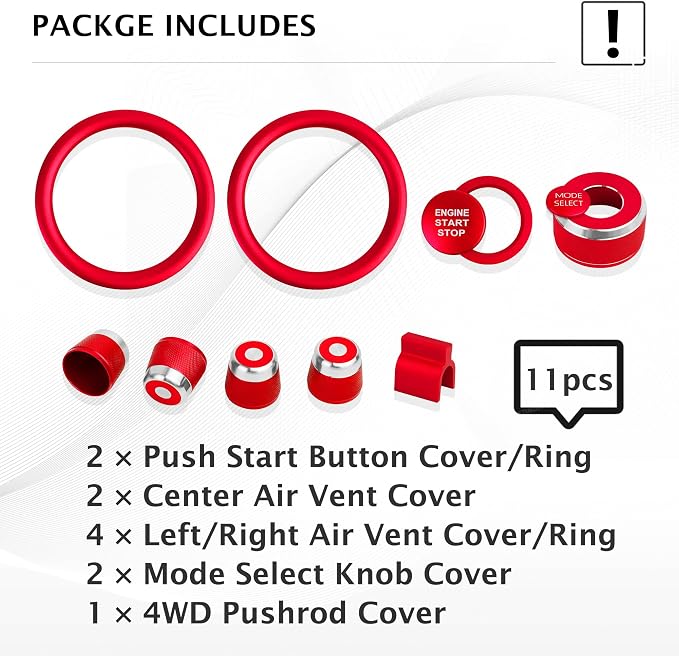 for Toyota Land Cruiser 2024-2025 Accessories, 11-Pieces Aluminum Alloy Knob Cover Trim Set - Push Start, Drive Mode, 4WD Pushrod, Air Vent Ring & Lever (Red)