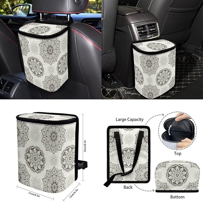 Neutral Tribal Car Seat Covers Set of 15 with Universal Steering Wheel Cover, Rearview Mirror Cover, Car Trash Can, Seatbelt Pads, Cup Holder Coasters, Keychains