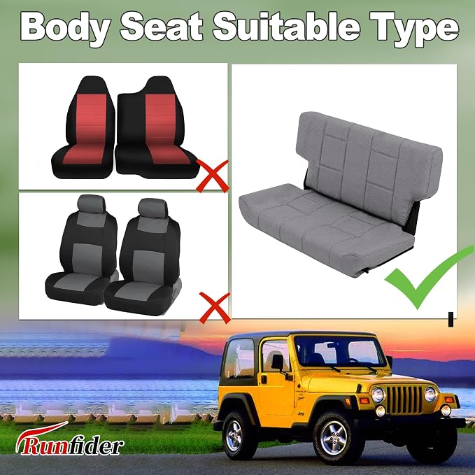Custom Seat Covers for Jeep Wrangler TJ 1997 1998 1999 2000 2001 2002 Heavy Duty Cloth Protector Interior Accessories，Waterproof & Machine Washable, Foam Padded - Gray（Rear）