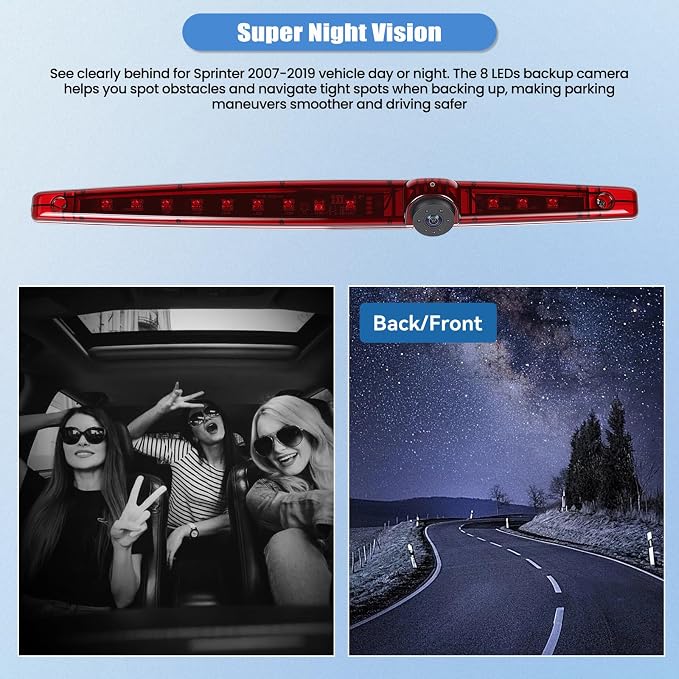 3rd Brake Light Top Roof Mount Backup Camera, 720P AHD/CVBS Dual Signal Wired Rear View Camera, IP67 Waterproof Night Vision 140° Wide Angle for Universal Flat Rear Door Car Truck SUV RV