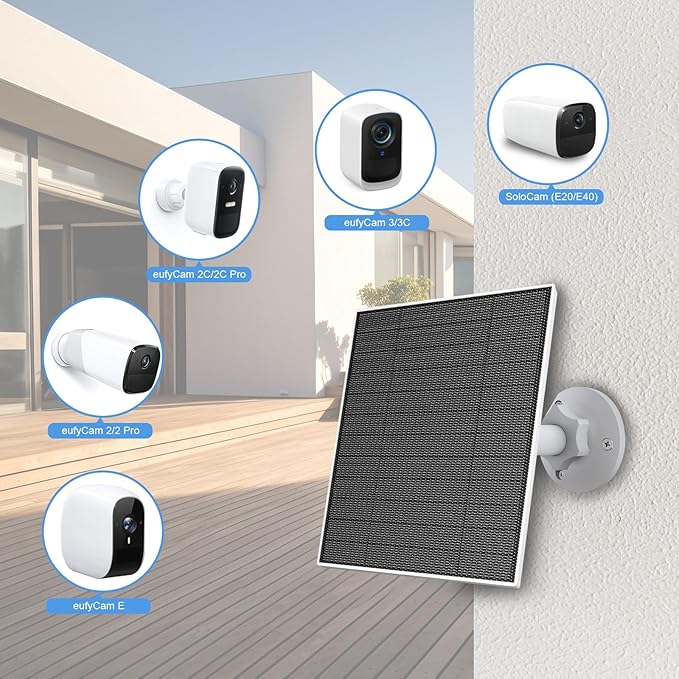 Solar Panel for Eufy Outdoor Camera, 5W Solar Panel Charger Compatible with Eufycam, Continuous Power Supply, 9.8ft Charging Cable, IP65 Waterproof, Adjustable Wall Mount, 1 Pack