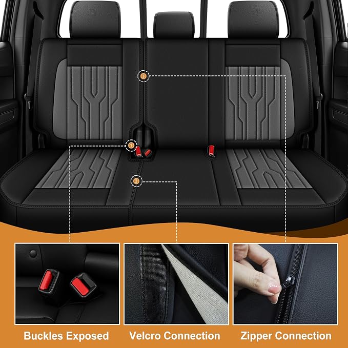 Seat Covers Fit for Toyota Tacoma 2024 2025 2026,Waterproof Faux Leather Truck Seat Covers Full Set Double & Crew Cab Protectors(5 Seats,Black&Gray)