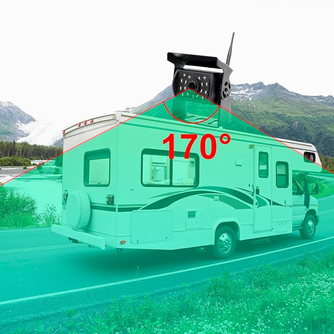 Vehicle 720P Digital Wireless Backup Camera System 1024X600 7-inch AHD IPS Monitor DVR Loop Recorder+IP69K Waterproof IR Wireless Reversing Camera Dash Camera for Truck Bus RV Trailer Car