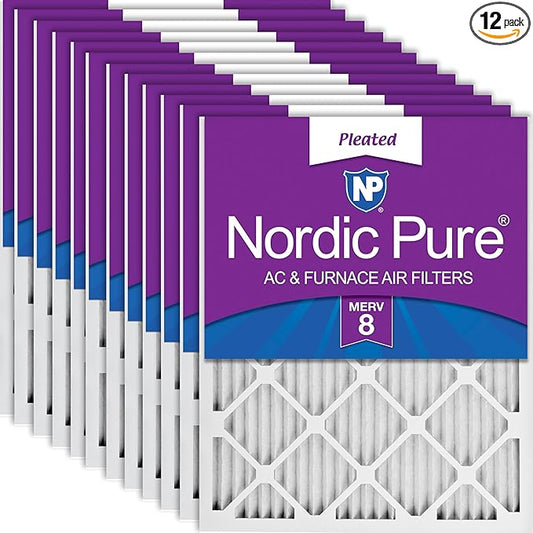 Nordic Pure 12x20x1 (Actual Size: 11 1/2 x 19 1/2 x 3/4) Pleated MERV 8 Air Filters 12 Pack