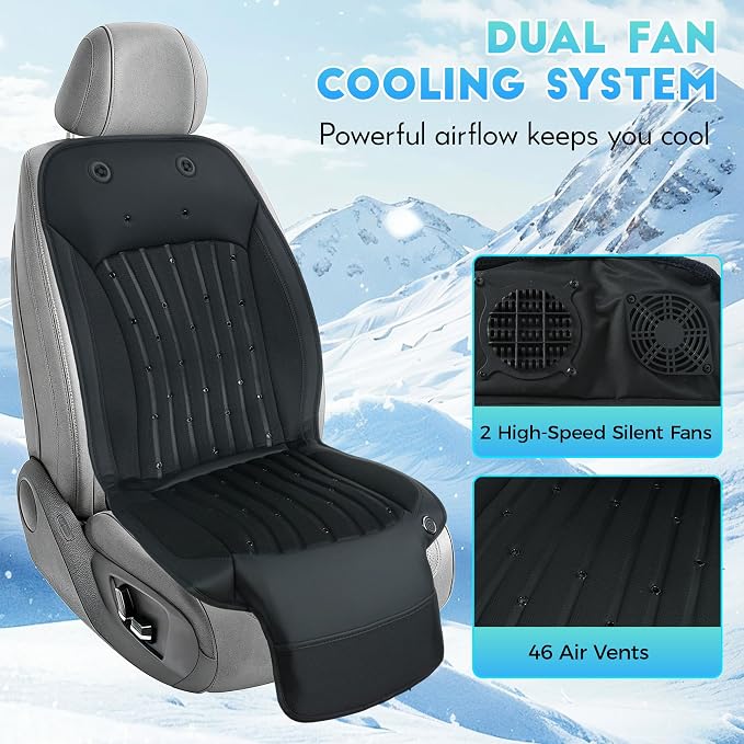 Cooling Car Seat Cover,12V AC Ventilated Front Seat Cushion with Auto Start Stop & Memory Function, Breathable Mesh Cooling Seat Pad for Driver Seat, Universal Fit for Cars SUV Truck,Black,1 Pack