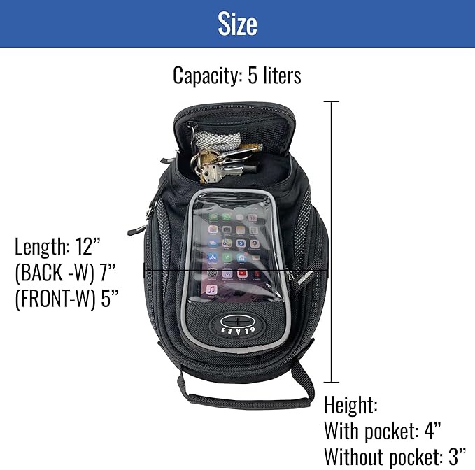 GEARS Neptune Magnetic Motorcycle Tank Bag | Water Resistant, UV-treated, Lightweight, and Secure Luggage Bag that Includes Rain Cover