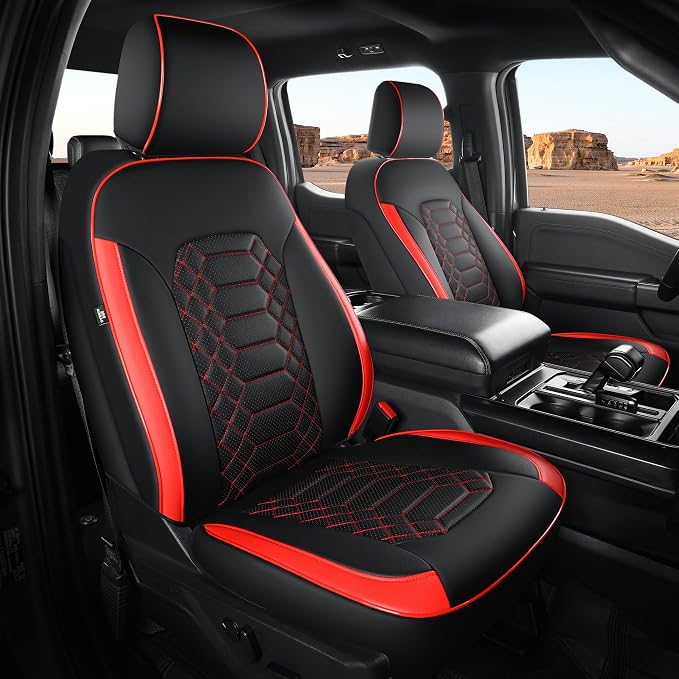 Seat Covers for Ford F150 2015-2026 SuperCrew & Ford F250 F350 F450 Super Duty 2017-2026 Crew Cab, Faux Leather Waterproof Pickup Truck Seat Covers (5 Seats) Interior Accessories