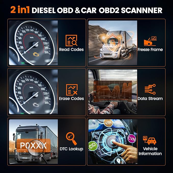 ANCEL HD601 PRO Heavy Duty Truck Scanner with ANCEL BD200 Pro OBD2 Scanner Bluetooth