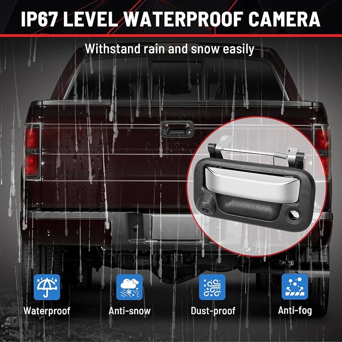 RED WOLF Chrome Tailgate Handle Reverse Backup Camera Fit for 2004-2016 Ford F150 F250 F350 F450 F550 Explorer Lincoln Car Rear View Camera Replace 8L3Z-9943400-AC RCA Connector Optional Guideline