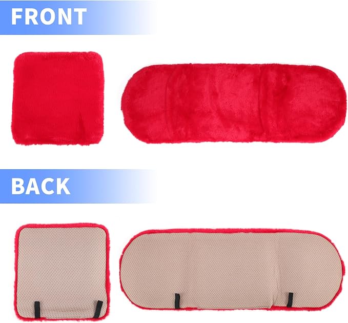 X AUTOHAUX Universal Car Seat Cover Set Car Seat Cushion for Front Rear Seat Shearling Wool Seat Mat Red 1 Set