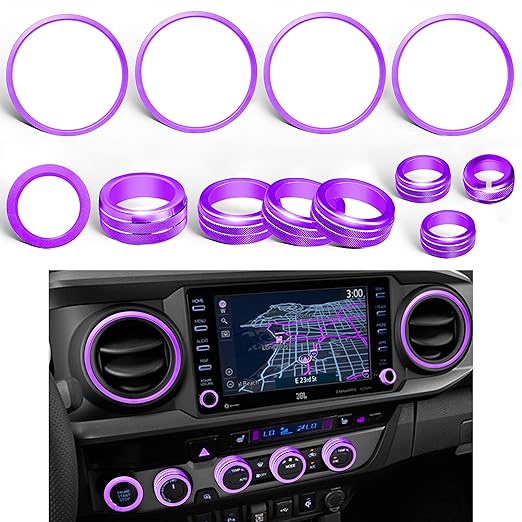 for Toyota Tacoma Accessories 2023 2022 2021 2020 with 8" or 7" Touchscreens Knob Covers - AC Vent Ring Button Knob Covers for Air Conditioner Volume Mirror Push Start Stop Button Trim 12Pcs (Purple)