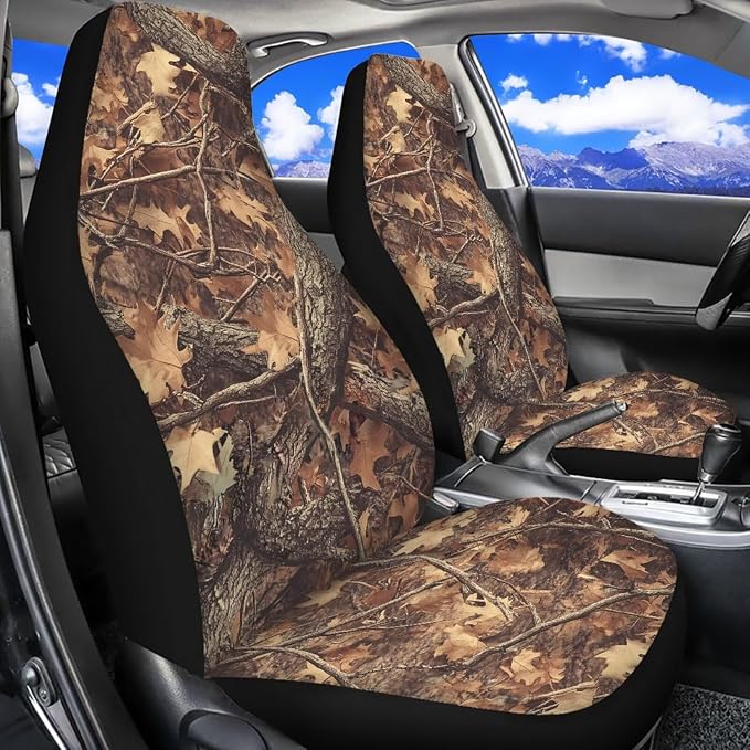 Camo Hunting Forest Car Seat Covers 11 Pieces Car Rear View Mirror Cover Steering Wheel Cover Auto Seat Belt Cover Gear Lever Cover Hand Brake Cover for Cars SUV