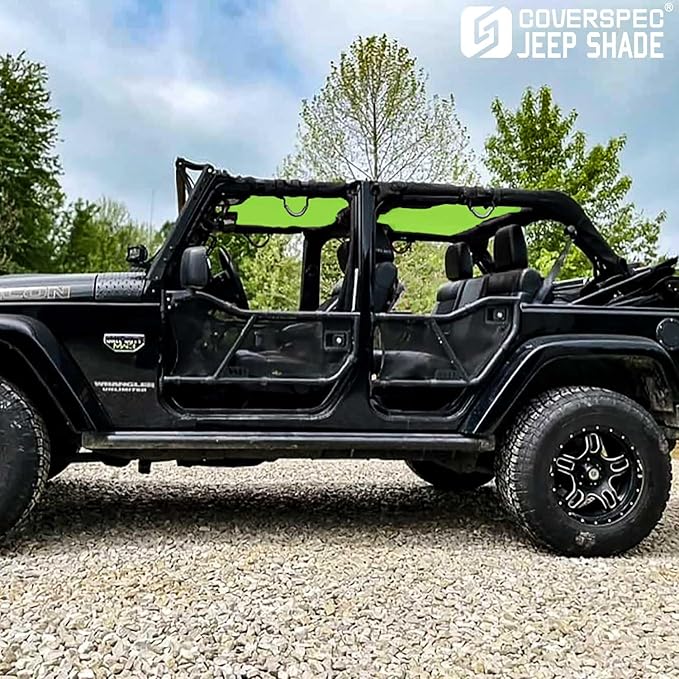 JK Sun Shade Top Compatible with Jeep Wrangler 4 Door 2007 to 2018 Sunshade Sunroof Bikini Cover Blocks UV Wind Noise Green Mesh for Full Length