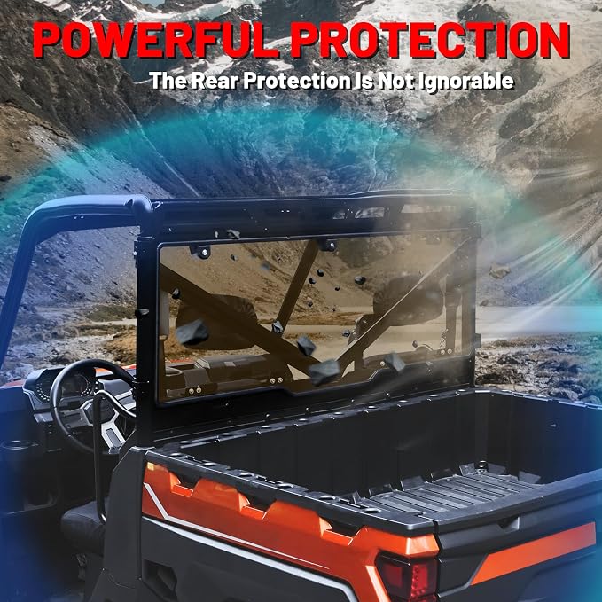 StarknightMT Tinted Rear Window Compatible with Polaris Ranger XP 1000 / 1000 (2017-2026), Polycarbonate Back Windshield Fits Ranger XP 900 / Crew (2013-2019), Quick-Turn Knob Install