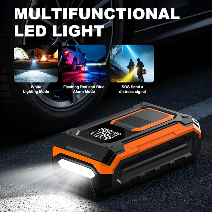 Tire Inflator Portable Cordless Air Compressor Air pump for Car Tires, 4 × Fast Inflation 35L/Min, Digital Dual Display, LED Light,Auto Shutoff for Car, Motorcycle, Bike, Pickup Truck and Ball
