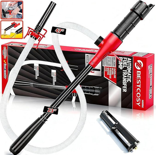 Portable Transfer Pump Battery Operated Electric Siphon Pump for Gas, Fuel, Diesel, Water Transfer 2.4 GPM Flow Oil Extractor, 47" Hose-Easy to Use Hand Fuel Pump, Multi-Use Siphon Transfer Pump(Red)