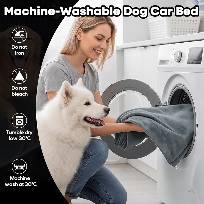 Loiion Dog Car Bed with Removable Washable Cover, 53.5x28in | Non Slip Travel Dog Bed, Waterproof Dog Bed Car Seat Fits SUVs Sedans Trucks, Machine Washable Cover With Zipper, 3in
