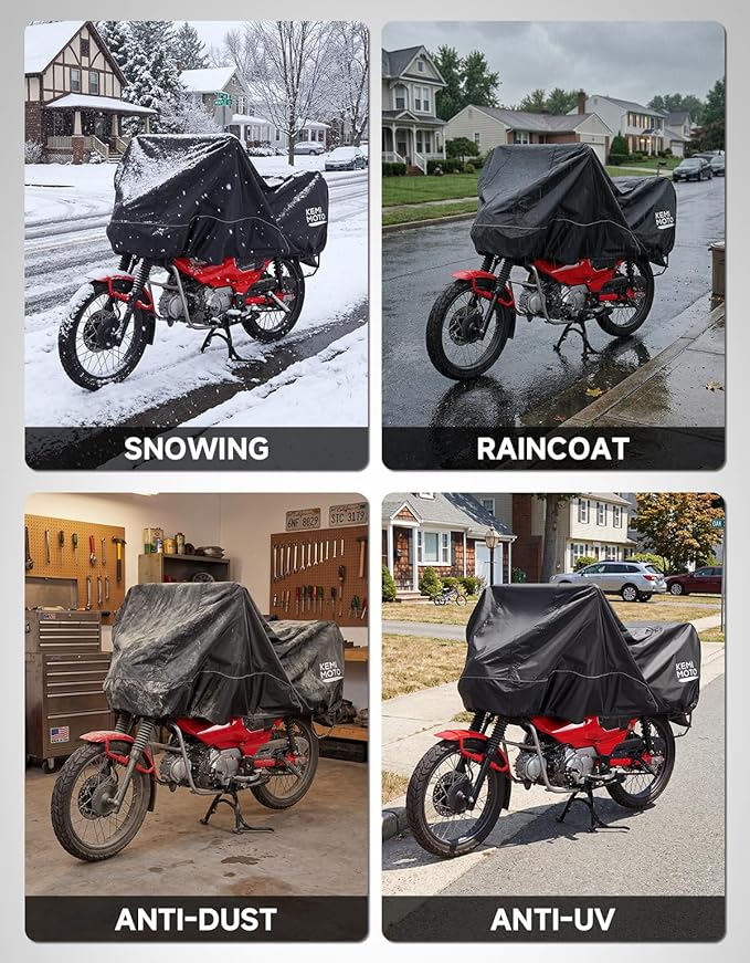 KEMIMOTO Waterproof Motorcycle Half Cover Outdoor Indoor Fit for Mini Bike Scooter Trail Bike Grom Navi CT125 Ruckus Z125 Pro Trail 125 Hunter Cub All Weather Dust Sunlight Rain Windproof Cover