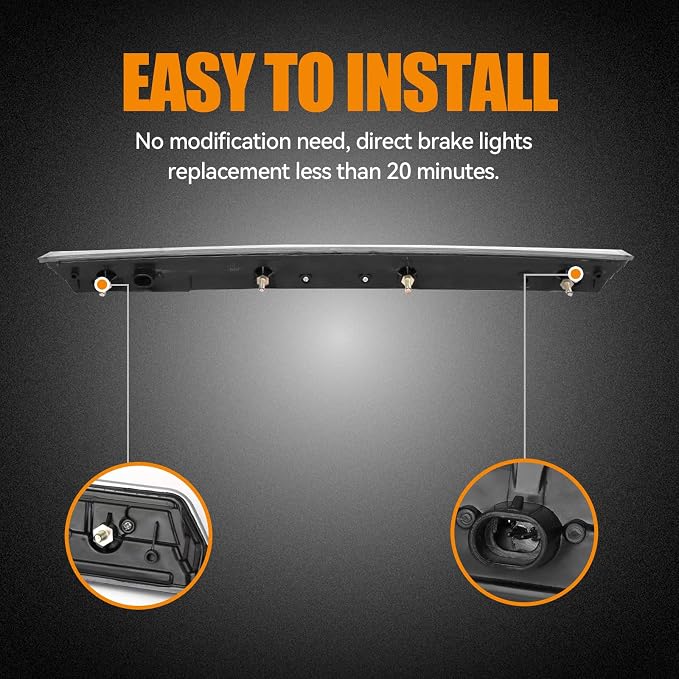 Third 3rd Brake Light LED for 2015-2020 Chevy Tahoe/Suburban, High Mount Rear Brake Lights Assembly for 2016-2019 Suburban 3500HD, Waterproof Center Cab Lamp Stop Light (Black Housing)