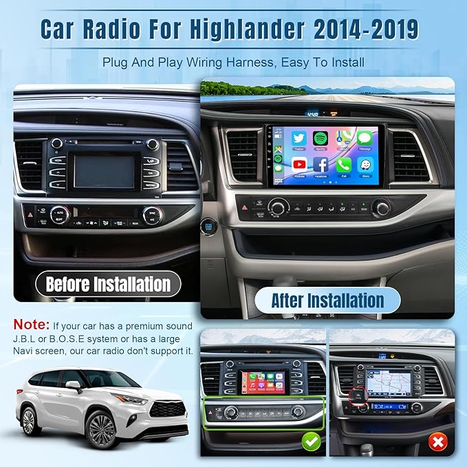 Naifay Android Car Stereo for Toyota Highlander 2014-2019, 2+32G 10.1inch IPS Touch Screen for Highlander Radio with Carplay Android Auto Bluetooth GPS WiFi SWC Camera + Can Bus