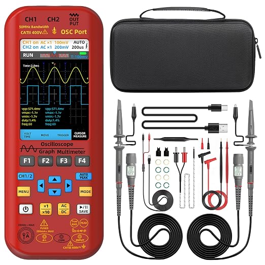 BSIDE Dual Channel Oscilloscope Multimeter, 50MHz Bandwidth 3.98" Full-Viewing TFT LCD DDS Generator, Measure Flexible AC Current Clamp Temp Capacitance Diode Voltage with 5000mAh Rechargeable Battery