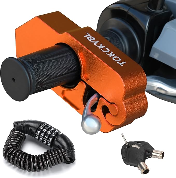 Motorcycle Lock, Heavy Duty Anti Theft Helmet, Brake and Handlebar Lock, Universal for Motorcycles, ATVs, Dirt Bikes, Mopeds, Scooters, Orange