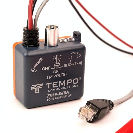 TEMPO 77HP-G/6A Tone Generator w/ABN Clips | Cable Tracing, Continuity Testing, Polarity Testing | RJ11, RJ45 | Twisted Pair & Coaxial Cables | Professional Grade Wire Tracer