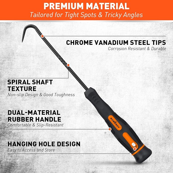 HORUSDY 8-Piece Professional Hook and Pick Set for Automotive Precision Work, Oil Seal Puller, O-Ring & Gasket Removal Tools with Ergonomic Handles for Mechanics, DIY Car Repair