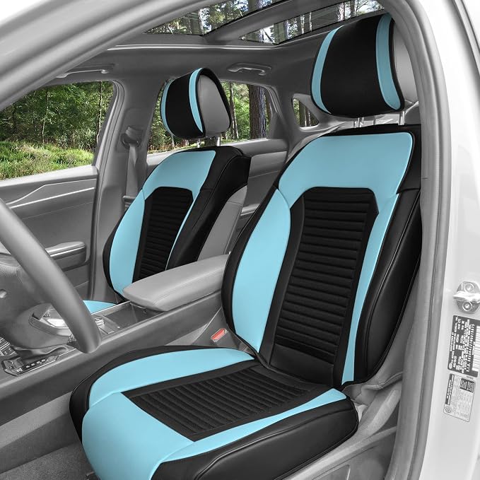 FH Group Front Set Faux Leather Car Seat Cushions for Low Back Seat, Universal Fit, Airbag Compatible Seat Cover for SUV and Sedan, Blue
