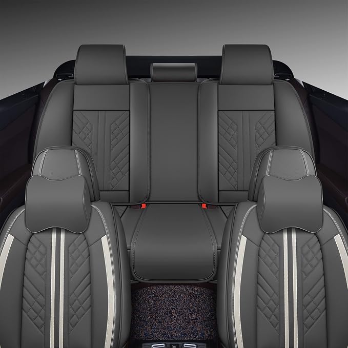 GXT Deluxe Faux Leather Full Coverage Car Seat Cover Anti-Slip Universal Fits for Sedans SUV Pick-up Truck with Headrests,Interior Accessories(Dark Grey)