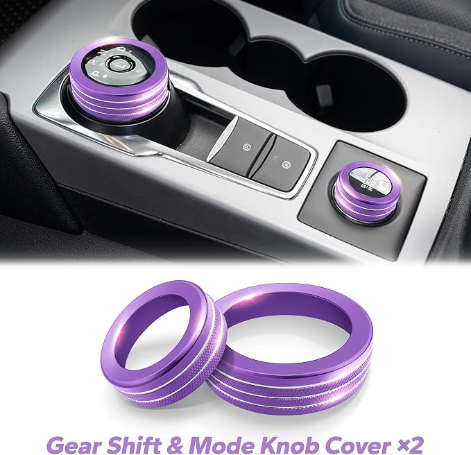 for 2025-2026 Ford Bronco Sport Accessories (Not for Bronco) 9PCS Aluminum Alloy Knob Cover Trim Set for Push Start, Volume, Air Vent Tabs, Headlight & Gear Shift Knob (Purple)
