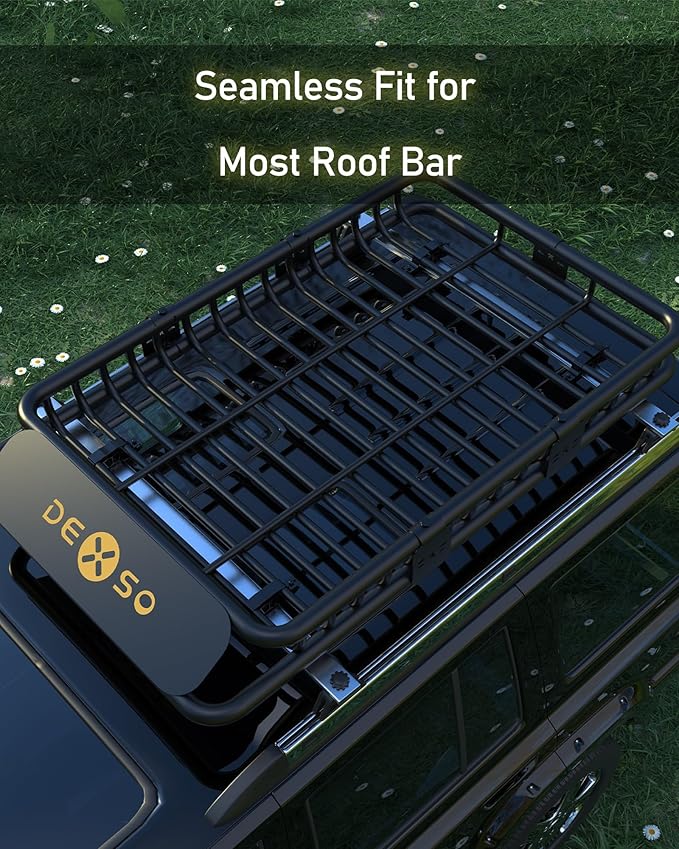 DEXSO 46" x 36" Universal Roof Rack Basket, 200 Lbs Capacity Rooftop Cargo Carrier Basket, Heavy Duty Luggage Holder Rack for SUVs, Trucks, Vehicles