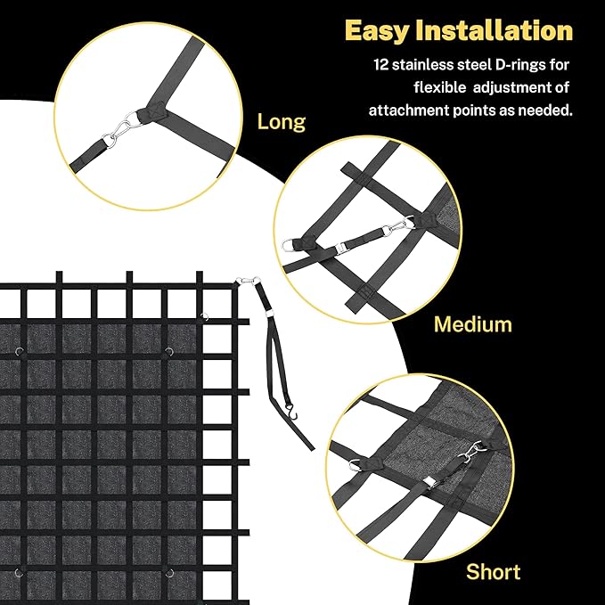 6.75'×8'Cargo Net with Mesh,Basic Waterproof,Breathable,UV Protection,4 Adjustable Straps with Carabiners & S-Hooks.Cargo Net for Pickup Truck Bed is Suitable for Trailer,Pickup Truck,Boat,Jeep,SUV