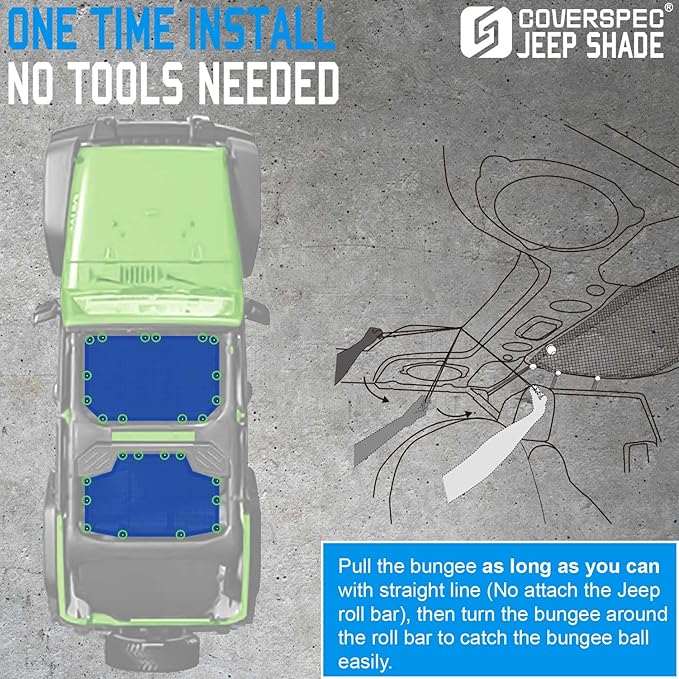 JK Sun Shade Top Compatible with Jeep Wrangler 4 Door 2007 to 2018 Sunshade Sunroof Bikini Cover Blocks UV Wind Noise Blue Mesh for Front and Rear 2 pcs