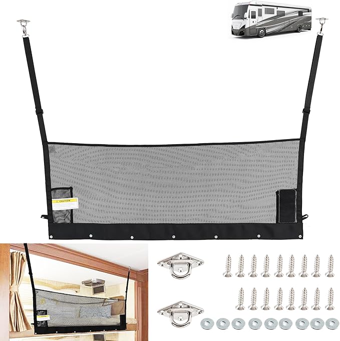 59" x 17" RV Bunk Bed Safety Net,Fall Protection Net for Bunk with Hardwares | Adjustable Bunk Bed Netting for Camper, RV, Motor Home, Trailer, Fifth Wheels|RV Bedding Accessories for Bunks